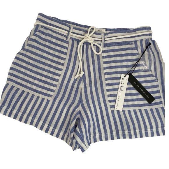 Nicole Miller Pants - NICOLE MILLER Large Women's Button Fly Closure Elastic Waist Nautical 100% Linen